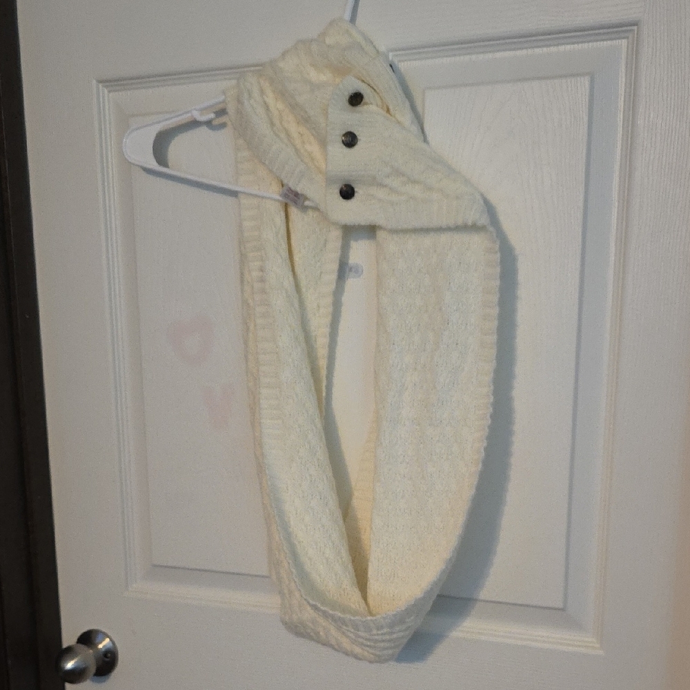 Cream Knit Infinity Scarf with Button Accents